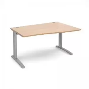 Image of TR10 right hand wave desk 1400mm - silver frame and beech top