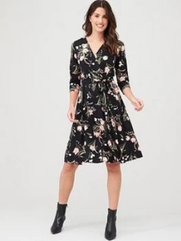 Image of Wallis Pretty Tulip Jersey Wrap Dress - Black, Size 18, Women