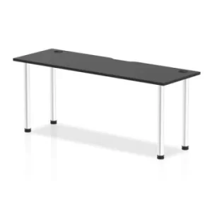 Image of Impulse Black Series 1800 x 600mm Straight Table Black Top with Cable Ports Aluminium Leg