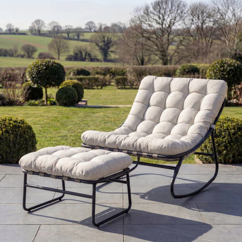 Image of Artemis Home Solace Outdoor Rocking Chair & Stool in Beige Beige Unisex