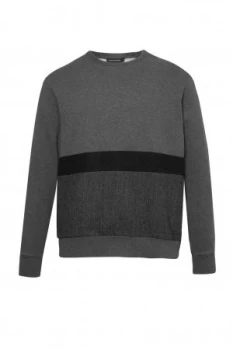 Image of Mens French Connection Tweed Applique Jersey Sweatshirt Dark Grey Marl