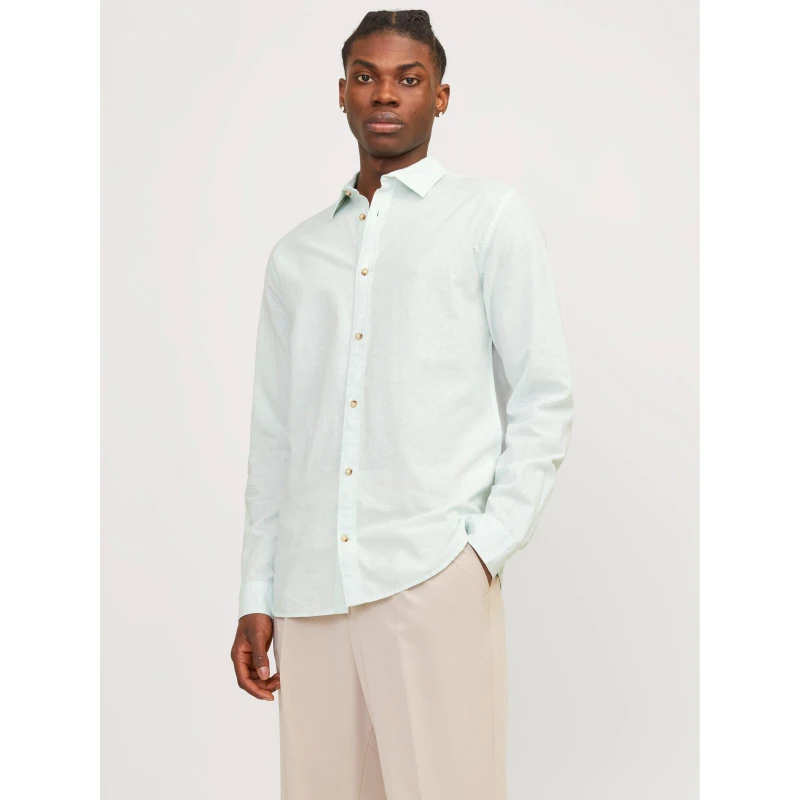 Image of Jack and Jones Long Sleeve Linen Shirt - Blue Blue S