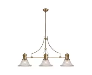 Image of 3 Light Telescopic Ceiling Pendant E27 With 30cm Bell Glass Shade, Antique Brass, Clear