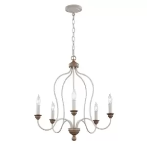 Image of 5 Bulb Chandelier Hanging Pendant LIght Chalk Washed/Beachwood LED E14 60W Bulb