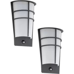 Image of 2 PACK IP44 Outdoor Wall Light & PIR Sensor Anthracite Steel 2.5W LED