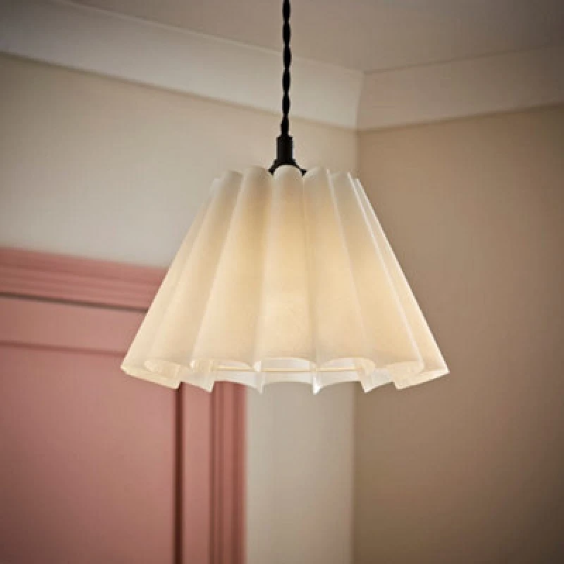 Image of ValueLights Lauren Fabric Pleated Scallop Edge Tapered Ceiling Floor Table Lamp Shade White