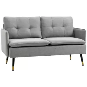 Image of HOMCOM 2 Seater Sofas for Living Room, Fabric Couch, Button Tufted Love Seat with Cushions, Grey