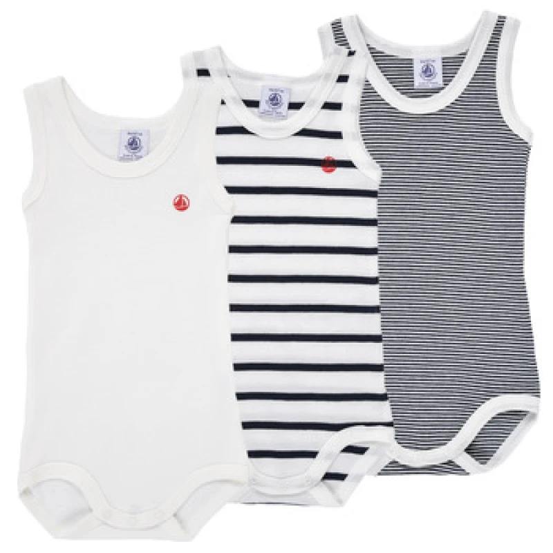 Image of Pack of 3 Sleeveless Bodysuits in Striped Organic Cotton