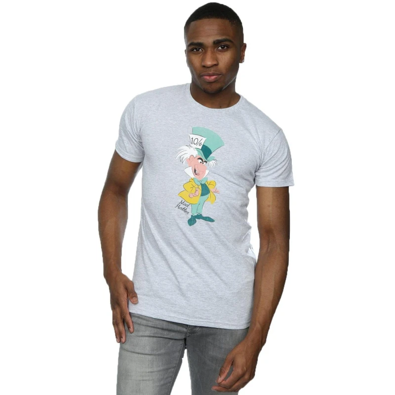 Image of Disney Men Classic Mad Hatter T-Shirt in Grey Size: Small Grey S Male 5057245310093
