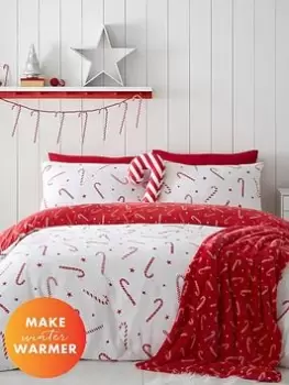 Image of Catherine Lansfield Christmas Candy Cane Duvet Cover Set