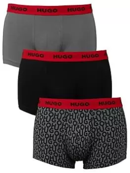 Image of HUGO Bodywear 3 Pack Print/plain Trunks, Grey, Size 2XL, Men