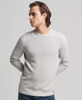 Image of Superdry Mens Vintage Textured Crew Knit Jumper Grey / Moon Mist Heather - Size: S