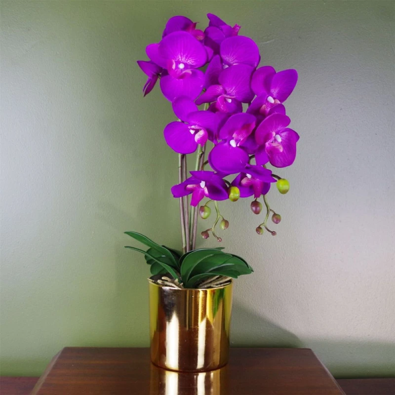 Image of Leaf 52cm Artificial Orchid Large - Purple / Gold Purple