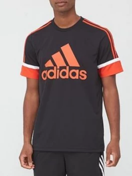 Image of Adidas Colour Block Polyester T-Shirt - Black
