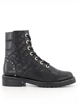 Image of Dune London Pampas Quilt Leather Embellished Biker Ankle Boot - Black, Size 4, Women