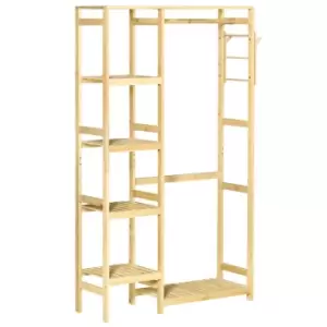Image of Homcom Bamboo Coat Rack With Hooks Hanging Rail And Storage Shelf