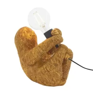 Image of Vintage Gold Sloth Table Light - Resin Figure - Matt Black Lamp Holder