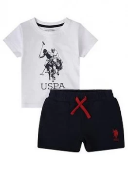 Image of U.S. Polo Assn. Toddler Boys T-Shirt and Short Set - White/Navy, Size Age: 24 Months