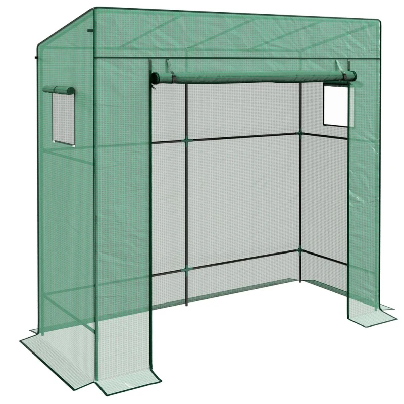 Image of Outsunny Walk-in Garden Green House with Large Roll-up Door and 2 Mesh Windows Green - Green 5056725378318
