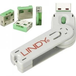 Image of LINDY USB port lock USB-Lock + Key 4 Piece set Green incl. 1 key 40451