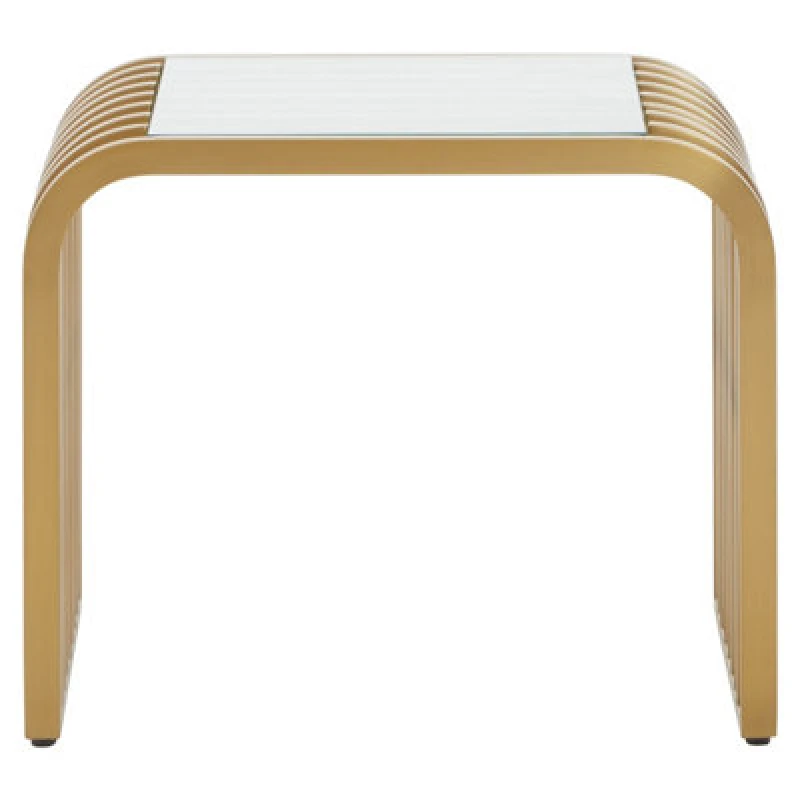 Image of Premier Housewares Matte Gold Slatted End Table, Stylish End Table, Glass Top and Steel Construction Corner Table for Home Gold