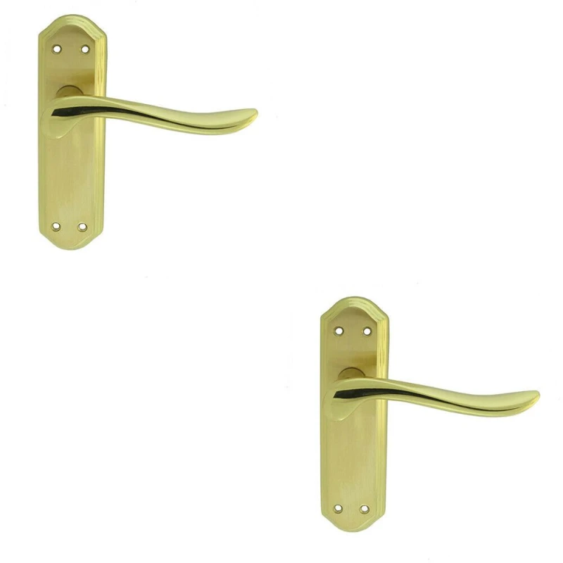 Image of Loops 2x PAIR Curved Lever on Sculpted Latch Backplate 180 x 48mm Satin/Polished Brass Metallics