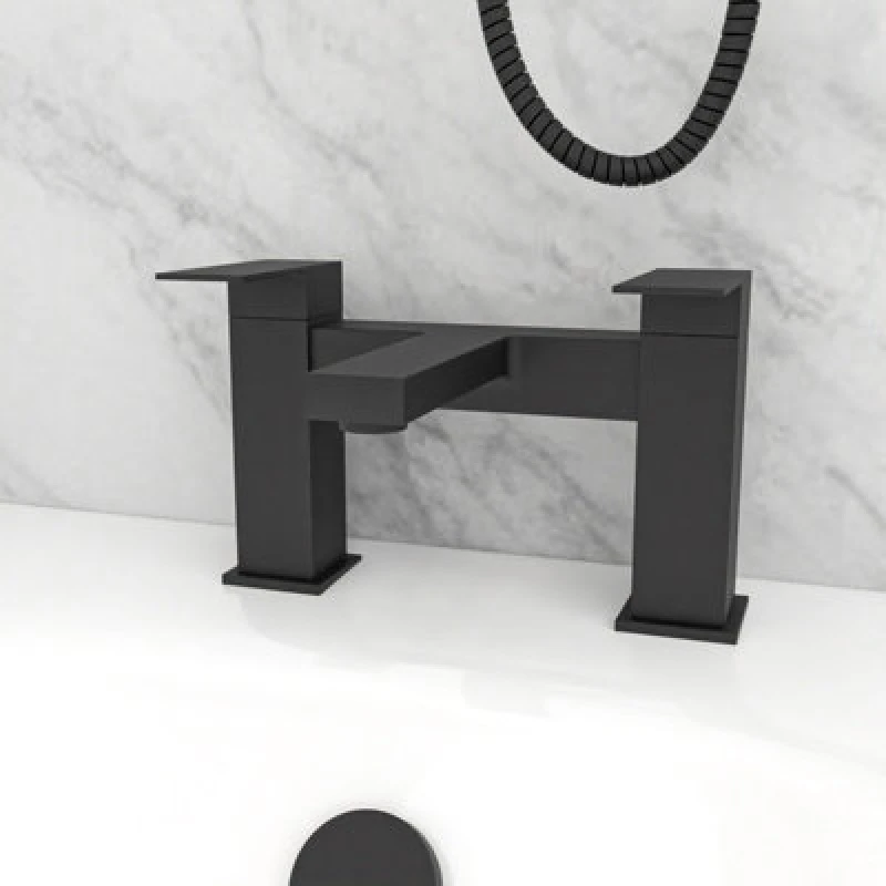 Image of Nes Home Modern Deck Mounted Matte Black Square Bridge Bath Filler Mixer Tap
