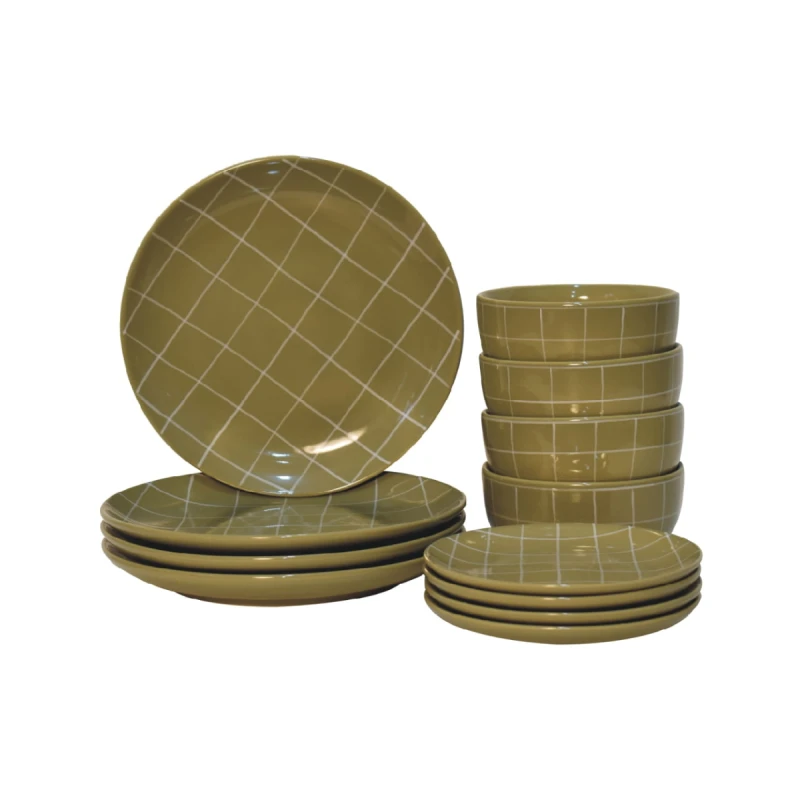 Image of Artisan Furniture Artisan Furniture Serveware - Dahlia Plate Set, Olive Green
