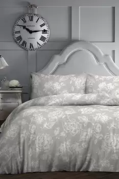 Image of 'Mishka' Monochrome Hand Drawn Floral Print Duvet Cover Set