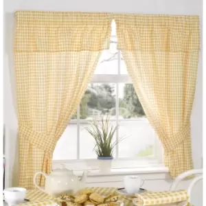 Image of Molly Gingham Chequer Pattern Ready Made Curtains With Valance Top (46 x 48 (117cm x 122cm)) (Lemon)