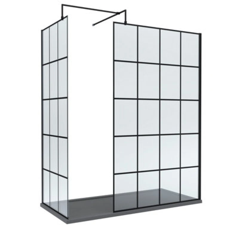 Image of Balterley 8mm Glass Wetroom Screens Frame Design and Tray 1700 x 800mm Grey