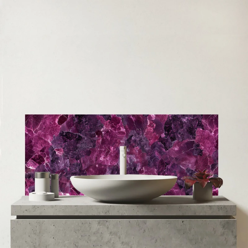 Image of Warren Reed - Designer Cherry Quartz Effect Glass Bathroom Splashback in Black Unisex
