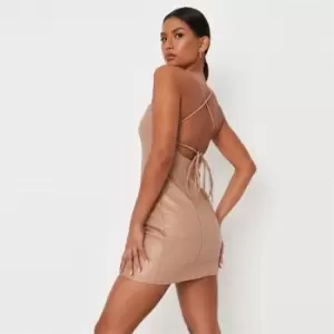 Image of Missguided Neck X Back Mini Dress Strappy Pu - Brown