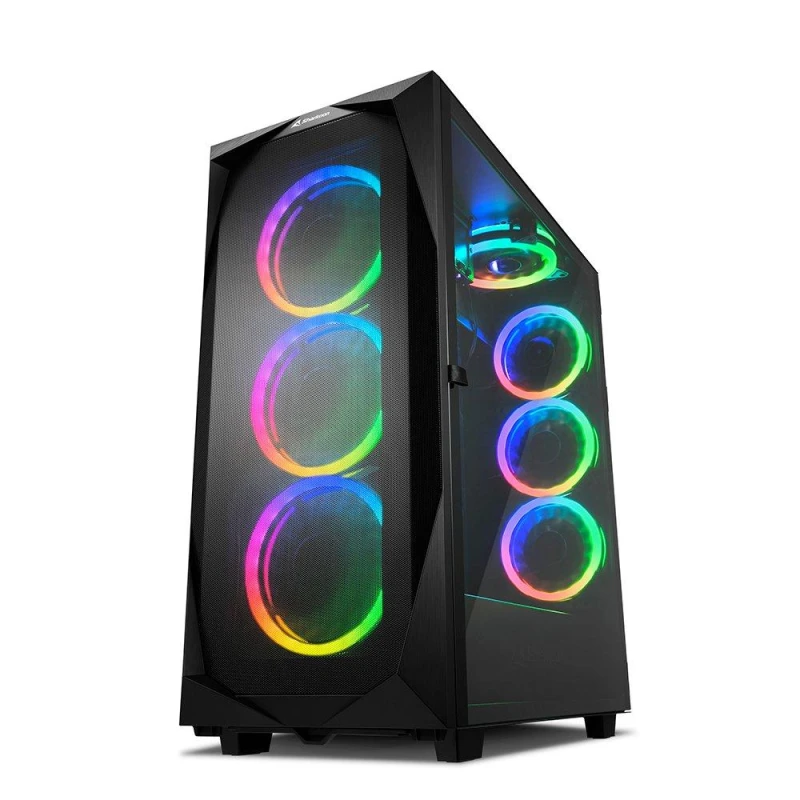Image of Sharkoon REV300 BLACK RGB ATX Mid Tower Gaming Case - 7 Pre-installed LED Fans, Tempered Glass, USB Type-C REV300 BLACK