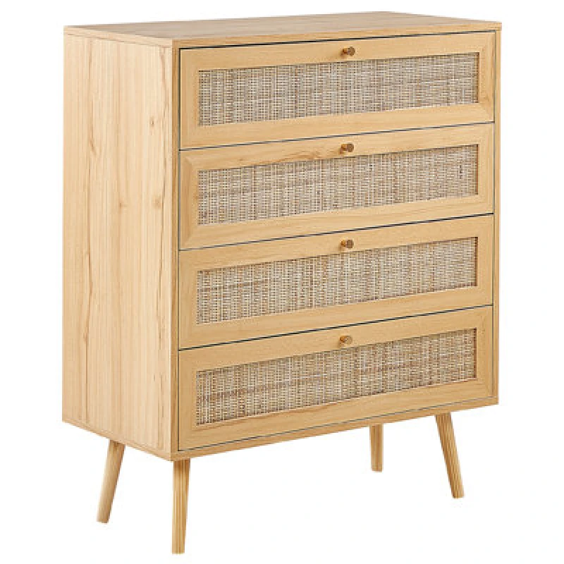 Image of Beliani 4 Drawer Chest Perote Rattan Light Brown