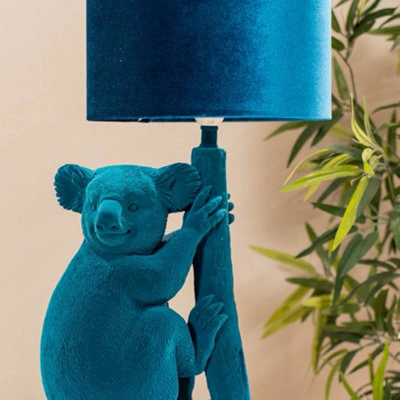 Image of ValueLights Kevin Teal Velvet Koala Animal Table Lamp Teal