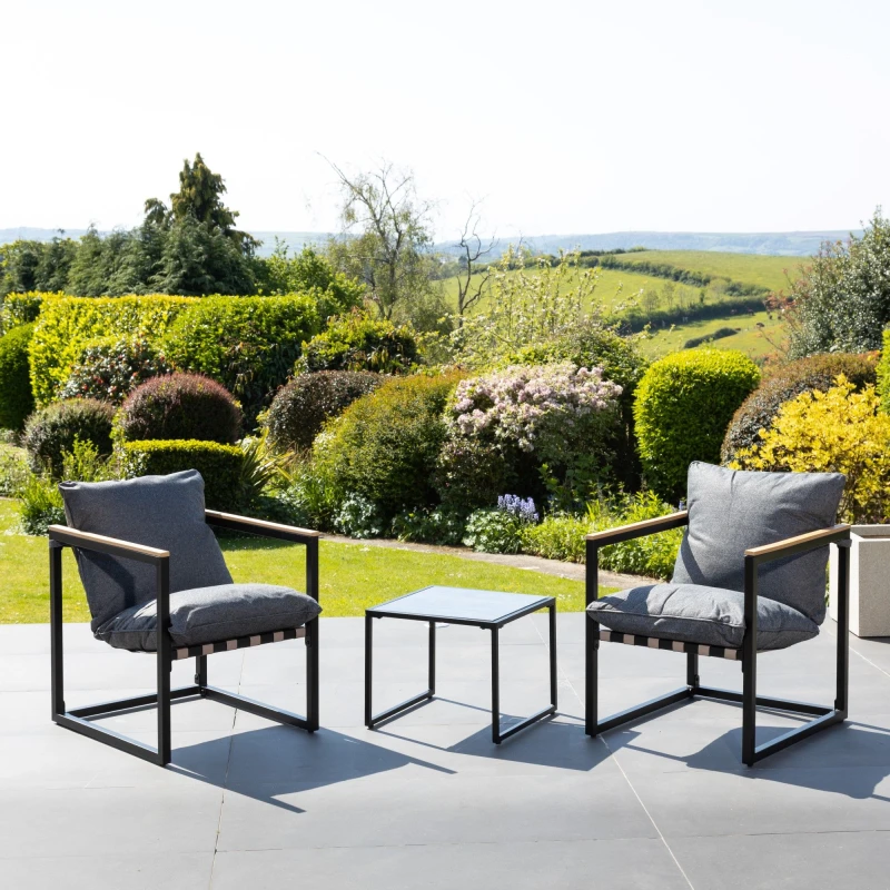 Image of Artemis Home Bosque Black & Grey Garden Lounge Set - 2 x Chairs + Table Grey Unisex