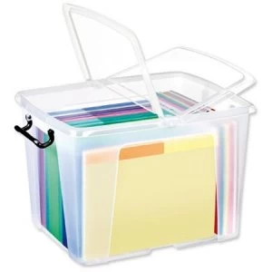 Image of Strata Smart Box Clip-On Folding Lid Carry Handles 40 Litre Clear Ref HW674CLR
