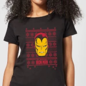 Image of Marvel Iron Man Face Womens Christmas T-Shirt - Black
