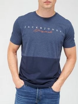 Image of Jack & Jones Station Colour Block T-Shirt - Navy