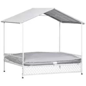 Image of PawHut Dog Bed with Water-Resistant Sun Canopy, Elevated Dog Bed with Soft Cushion, for Indoors, Outdoors, Small, Medium Dogs