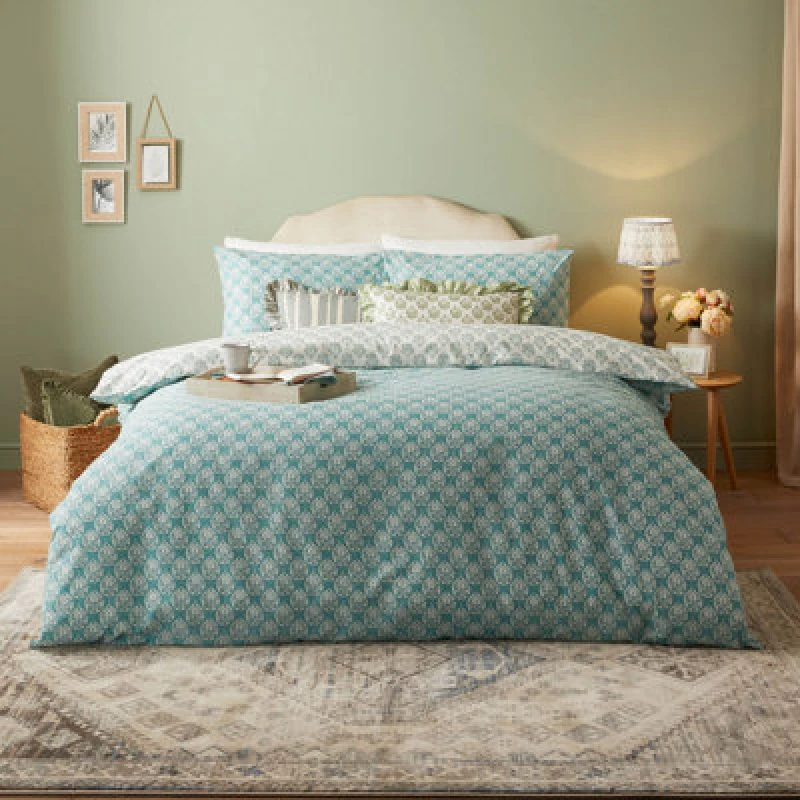 Image of Furn Furn Krissa Block Printed Duvet Cover Set in Blue Size: Double Blue Double Unisex 5025532821454