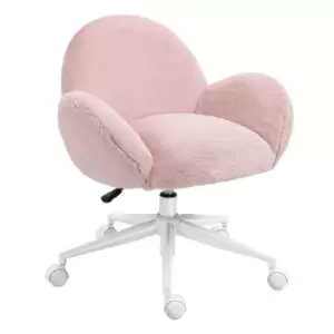 Image of Homcom Fluffy Leisure Chair Office Chair With High Back Armrest Wheels Pink