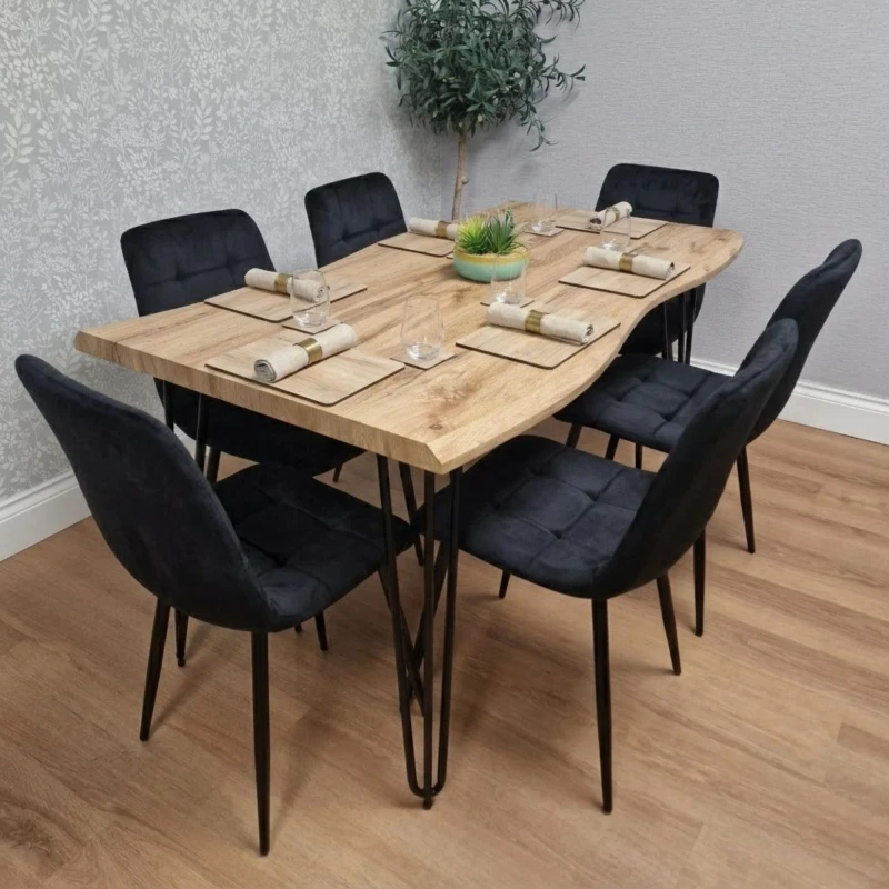 Image of Kosy Koala Dining Table And 6 Black Velvet Chairs - Stylish Dining Room Furniture, Multi ARIZ117+6BKRCO