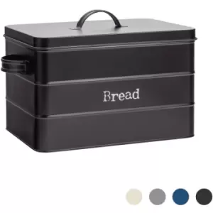 Image of Vintage Metal Kitchen Bread Bin - 40cm - Black - Harbour Housewares