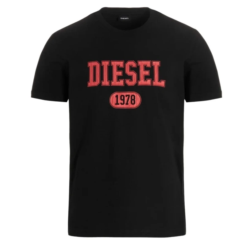 Image of Diesel Mens 1976 Varsity Logo Black T-Shirt Size: Small Black Male S
