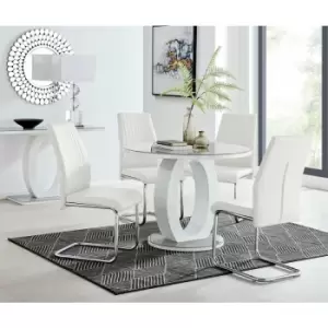 Image of Furniturebox UK - Giovani Grey White High Gloss And Glass 100cm Round Dining Table And 4 White Lorenzo Chairs Set - White