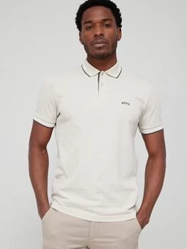 Image of BOSS Paul Curved Logo Polo Shirt - Light Beige , Light Beige, Size S, Men