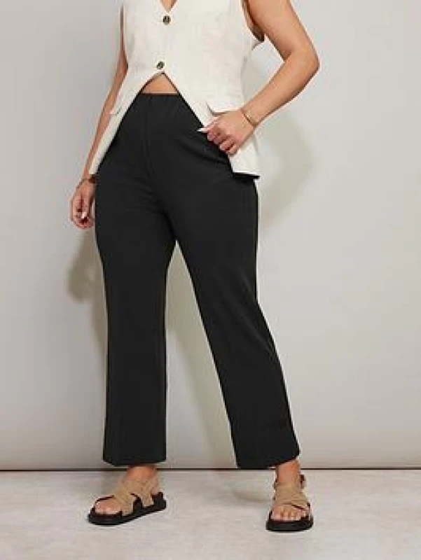 Image of Yours Womens Ribbed Bootcut Trousers in Black Size: 28L Black Female 28L