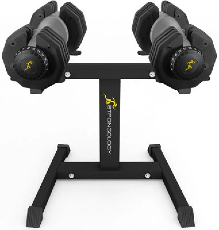 Image of STRONGOLOGY Strongology Urban25 Grey Adjustable Dumbbell Pair with Free Durable Steel Adjustable Urban25 Dumbbell Floor Stand Stand with Urban25 Grey